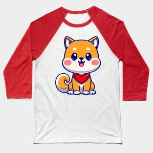 Cute Shiba Inu Dog Sitting With Scarf Cartoon Baseball T-Shirt